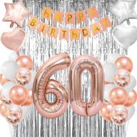 rose gold happy 60th birthday decorations for women - 60th birthday party supplies with banner and balloon numbers логотип