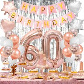 img 3 attached to Rose Gold Happy 60th Birthday Decorations for Women - 60th Birthday Party Supplies with Banner and Balloon Numbers