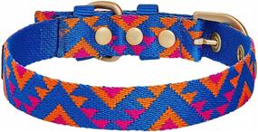 img 1 attached to 🐶 Blueberry Pet 2021 Adjustable Dog Collar with Metal Buckle - Southwestern Tribal Triangles Design in Navy Blue, Neck 13-16.5" - Ideal for Medium Breed Dogs