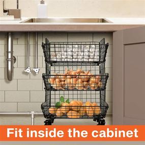 img 3 attached to Z Basket Collection: 3 Tier Fruit Basket Stand with 🥦 Wheels - Under Sink Organizers and Storage for Potatoes, Onions, and More!