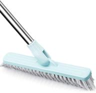 🧽 hiffiup grout brush: 35-inch long handle scrubber for effortless cleaning, 120° rotatable bathtub & tile floor crevice brush in light blue logo