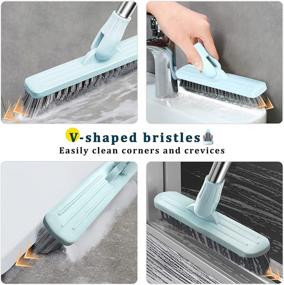 img 2 attached to 🧽 HIFFIUP Grout Brush: 35-inch Long Handle Scrubber for Effortless Cleaning, 120° Rotatable Bathtub & Tile Floor Crevice Brush in Light Blue