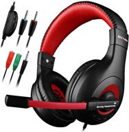 dland gaming headset - wired bass stereo noise isolation headphones with mic for online gaming - compatible with laptop, cellphone, ps4 - volume control - black and red logo