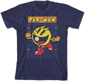 img 2 attached to 🕹️ Retro Video Game Navy Graphic Tee for Youth Boys: Pac-Man Inspired Design