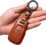 🔑 tukellen genuine leather key fob cover with keychain - brown | compatible with audi a4 q7 q5 tt a3 a6 sq5 r8 s5 smart key | leather key case protector logo