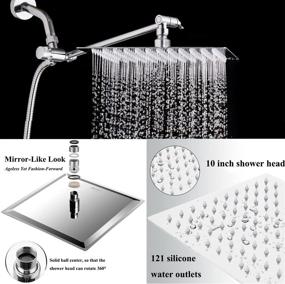 img 3 attached to 🚿 High Pressure 10-inch Rainfall Shower Head Combo with 3 Settings Handheld Showerhead, Extension Arm, Holder, and 78-inch Chrome Hose (Square)