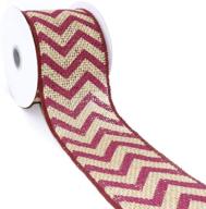 ct craft llc natural burlap wired ribbon for home decor, gift wrapping, diy crafts, 2.5” x 5 yards x 1 roll - chevron fuchsia/burgundy logo