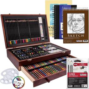 img 4 attached to Роскошный набор для творчества «Deluxe Mega Wood Box Art Set: 162 Piece US Art Supply - Полный набор для рисования и рисования с дополнительными необходимыми материалами для начала»