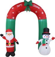 christmas inflatable santa claus and snowman archway with bow - 8ft tall, led lights yard art decoration logo