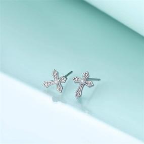 img 1 attached to ✝️ Stylish Sterling Silver Cross Earrings Ideal for Women and Teen Girls