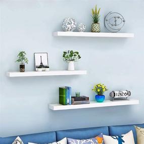 img 4 attached to 📚 Set of 3 White Wall Mounted Floating Shelves for Home Bedroom Decor - No Visible Install Screws