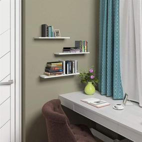 img 3 attached to 📚 Set of 3 White Wall Mounted Floating Shelves for Home Bedroom Decor - No Visible Install Screws