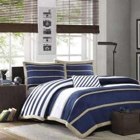 img 4 attached to Mi Zone Ashton Navy Full/Queen Comforter Set - Striped Pattern - Includes 1 Comforter, 1 Decorative Pillow, 2 Shams