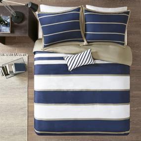img 2 attached to Mi Zone Ashton Navy Full/Queen Comforter Set - Striped Pattern - Includes 1 Comforter, 1 Decorative Pillow, 2 Shams