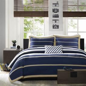 img 3 attached to Mi Zone Ashton Navy Full/Queen Comforter Set - Striped Pattern - Includes 1 Comforter, 1 Decorative Pillow, 2 Shams