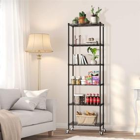 img 4 attached to 🗄️ NATRKE 6-Tier Wire Shelving Unit for Kitchen Organization – Adjustable Heavy Duty Storage Shelves with Leveling Feet and Lockable Wheels, Black (21.26 Lx12 Wx69 H)