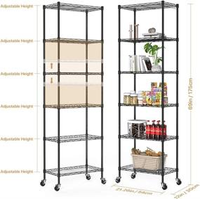 img 2 attached to 🗄️ NATRKE 6-Tier Wire Shelving Unit for Kitchen Organization – Adjustable Heavy Duty Storage Shelves with Leveling Feet and Lockable Wheels, Black (21.26 Lx12 Wx69 H)