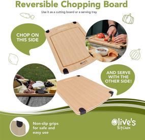 img 3 attached to 🥗 Olive's Kitchen Organic Bamboo Cutting Board Set (2 Pack) for Effortless Cooking - Versatile Reversible Cheese Board - Medium & X-Large Bamboo Boards for Non-Slip Kitchen Prep - Eco-Friendly Charcuterie Board