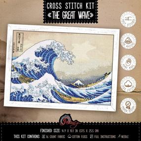 img 3 attached to 🌊 Japanese Ukiyo-e Art Embroidery Kit: Cross-Stitch 'The Great Wave Off Kanagawa' - Hokusai's Masterpiece Depicting The Wave and Fuji Mountain, Japan