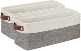 img 4 attached to 🗄️ DULLEMELO Small Storage Baskets 15"x6"x5.5", Fabric Storage Bins for Toilet Tank Top [2 Pack], Back of The Toilet Basket (White&Grey): Organize Your Bathroom Clutter Effortlessly!