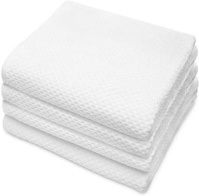 img 4 attached to High-Quality COTTON CRAFT- Euro Spa Set of 4 Luxury Waffle Weave Bath Towels, Extra Large Pure Ringspun Cotton, 30 inch x 56 inch, White