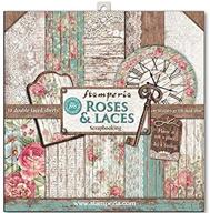 🎀 stamperia international kft sbbl25 pack - 10 double-face sheets: roses, lace, and wood design - 30.5 x 30.5 (12" x 12") - multicoloured logo