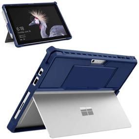 img 4 attached to 🔵 Moko Case for Microsoft Surface Pro 7 Plus/Pro7/Pro 6/Pro 5/Pro 2017/Pro 4/Pro LTE - Rugged Protective Cover with Pen Holder, Hand Strap, and Type Cover Keyboard Compatibility (Blue)