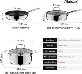 img 3 attached to 🍳 Премиум набор посуды MOBUTA из нержавеющей стали, 5 предметов - готов к индукции, с стеклянными крышками, можно мыть в посудомоечной машине и использовать в духовке