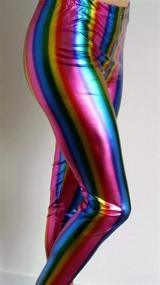 img 2 attached to 🌈 Loxdonz Girls Zebra & Rainbow Shiny Metallic Leggings: Stunning Liquid Wet Look Dance Footless Tights