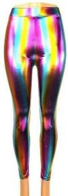 img 3 attached to 🌈 Loxdonz Girls Zebra & Rainbow Shiny Metallic Leggings: Stunning Liquid Wet Look Dance Footless Tights