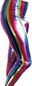 img 1 attached to 🌈 Loxdonz Girls Zebra & Rainbow Shiny Metallic Leggings: Stunning Liquid Wet Look Dance Footless Tights
