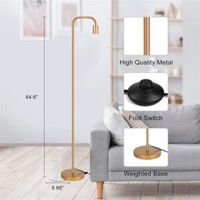 img 3 attached to 🌟 MOFFE Industrial Floor Lamp: 64" Metal Standing Tall Lamp with Foot Switch - Modern Minimalist Floor Light for Bedroom/Living Room (Gold)