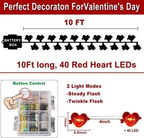 img 2 attached to 💖 10Ft 40-Led Red Heart Lights Decorations – TURNMEON Valentine’s Day Fairy Stringlights Battery Operated Copper Wire – Bedroom, Wedding, Indoor/Outdoor Home Party Favors Supplies