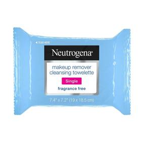img 4 attached to 🧴 Neutrogena Fragrance-Free Makeup Remover Cleansing Towelette Singles for Travel & On-the-Go, Individually-Wrapped Face Wipes to Remove Dirt, Oil, Makeup & Waterproof Mascara - 20 ct