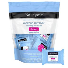 img 3 attached to 🧴 Neutrogena Fragrance-Free Makeup Remover Cleansing Towelette Singles for Travel & On-the-Go, Individually-Wrapped Face Wipes to Remove Dirt, Oil, Makeup & Waterproof Mascara - 20 ct