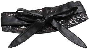 img 1 attached to Shengweiao Sequin Faux Leather Self-Tie Wrap Obi Waist Belt for Women