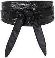 shengweiao sequin faux leather self-tie wrap obi waist belt for women logo