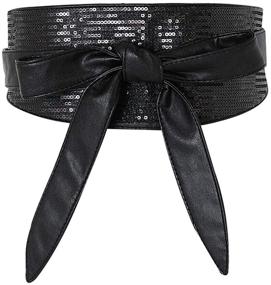 img 3 attached to Shengweiao Sequin Faux Leather Self-Tie Wrap Obi Waist Belt for Women