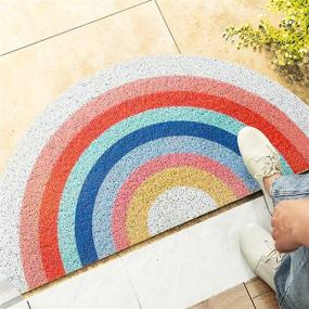 img 4 attached to Cute Rainbow Welcome Door Rug for Entryway – Fun Multicolor Outdoor Mat - Semi-Circular 17.7&quot; x 35.4&quot; Entrance Floor Rug with Anti Slip Backing (Rainbow Doormat)