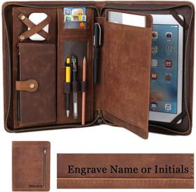 img 4 attached to 📱 Genuine Leather Smart Folio for iPad Pro 11" - Customizable Zipper Pocket Case with Pencil Holder for iPad 11/10.5/9.7