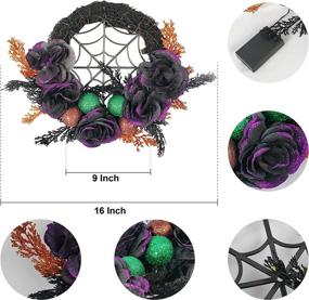 img 3 attached to 🎃 Dazzle Bright Halloween Wreath for Front Door, 20 LED Purple Lighted Halloween Wreath Decoration with Glitter Rose and Ball, Battery Powered Artificial Wreath for Indoor Outdoor Decor