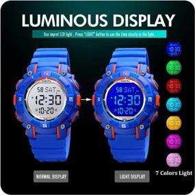 img 1 attached to CakCity Kids Digital Sport Watches: Waterproof LED 7 Color Lights Electronic Wrist Watch for Boys & Girls - Alarm, Stopwatch & More!