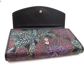 img 1 attached to 👛 Mayflower Black Genuine Leather Floral Embossed Trifold Wallet for Women by ArtsEye