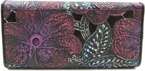 img 3 attached to 👛 Mayflower Black Genuine Leather Floral Embossed Trifold Wallet for Women by ArtsEye