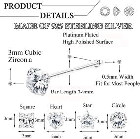 img 3 attached to 💎 Sllaiss 8Pcs 22G Sterling Silver Nose Rings Studs: Intricate 3mm CZ Inlaid Assorted Shapes for Stylish Nose Piercings