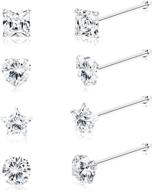 💎 sllaiss 8pcs 22g sterling silver nose rings studs: intricate 3mm cz inlaid assorted shapes for stylish nose piercings logo