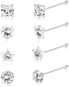 img 4 attached to 💎 Sllaiss 8Pcs 22G Sterling Silver Nose Rings Studs: Intricate 3mm CZ Inlaid Assorted Shapes for Stylish Nose Piercings