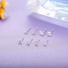 img 2 attached to 💎 Sllaiss 8Pcs 22G Sterling Silver Nose Rings Studs: Intricate 3mm CZ Inlaid Assorted Shapes for Stylish Nose Piercings