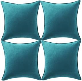 img 4 attached to 🛋️ Fancy Homi Set of 4 Teal Decorative Throw Pillow Covers - 18x18 inch/45x45 cm, Extra Soft Faux Suede Square Pillow Cases - Solid Cushion Covers for Couch, Sofa, Bedroom, Living Room