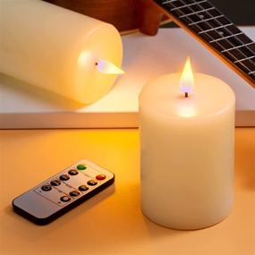 img 2 attached to Realistic Flameless Wax Candles Set of 3 with Remote Control, Blue Wick Ivory, Timer, Flicker, Dimmer - 3x4, 3x5, 3x6 Inches